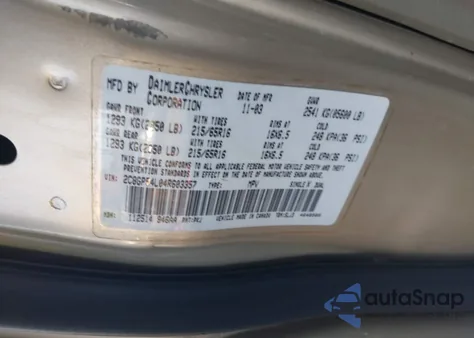 2004 Chrysler Town & Country Touring from USA, damaged, VIN 2C8GP54L04R603357